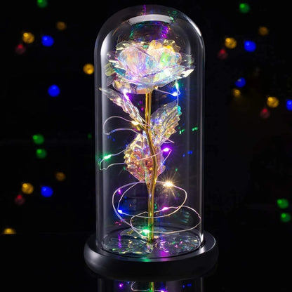 Galaxy Rose Gifts for Women | Artificial Flower Rose Light in Glass Dome for Christmas, Anniversary, Valentine’s Day, Mother’s Day, Birthday (Multicolor Flower, Multicolor Light)