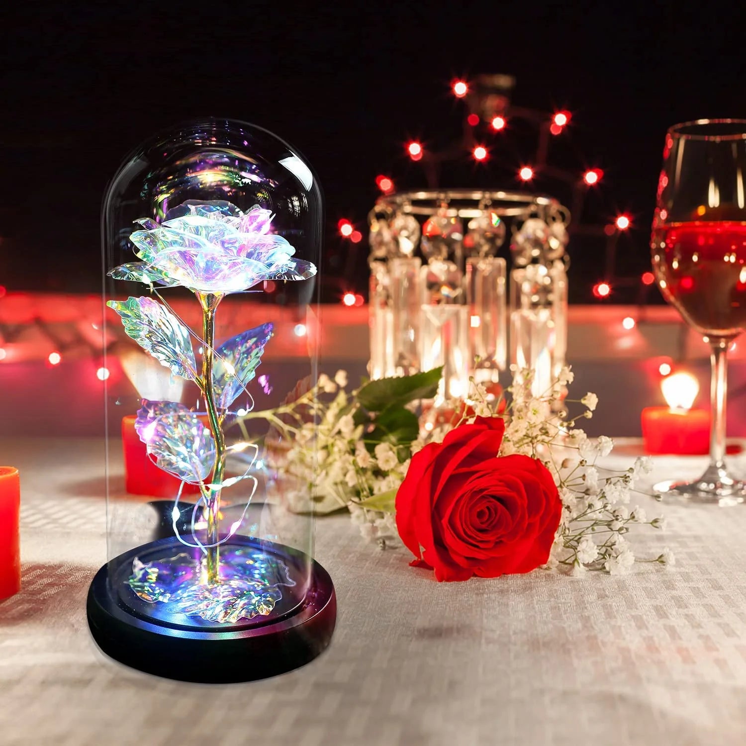 Galaxy Rose Gifts for Women | Artificial Flower Rose Light in Glass Dome for Christmas, Anniversary, Valentine’s Day, Mother’s Day, Birthday (Multicolor Flower, Multicolor Light)